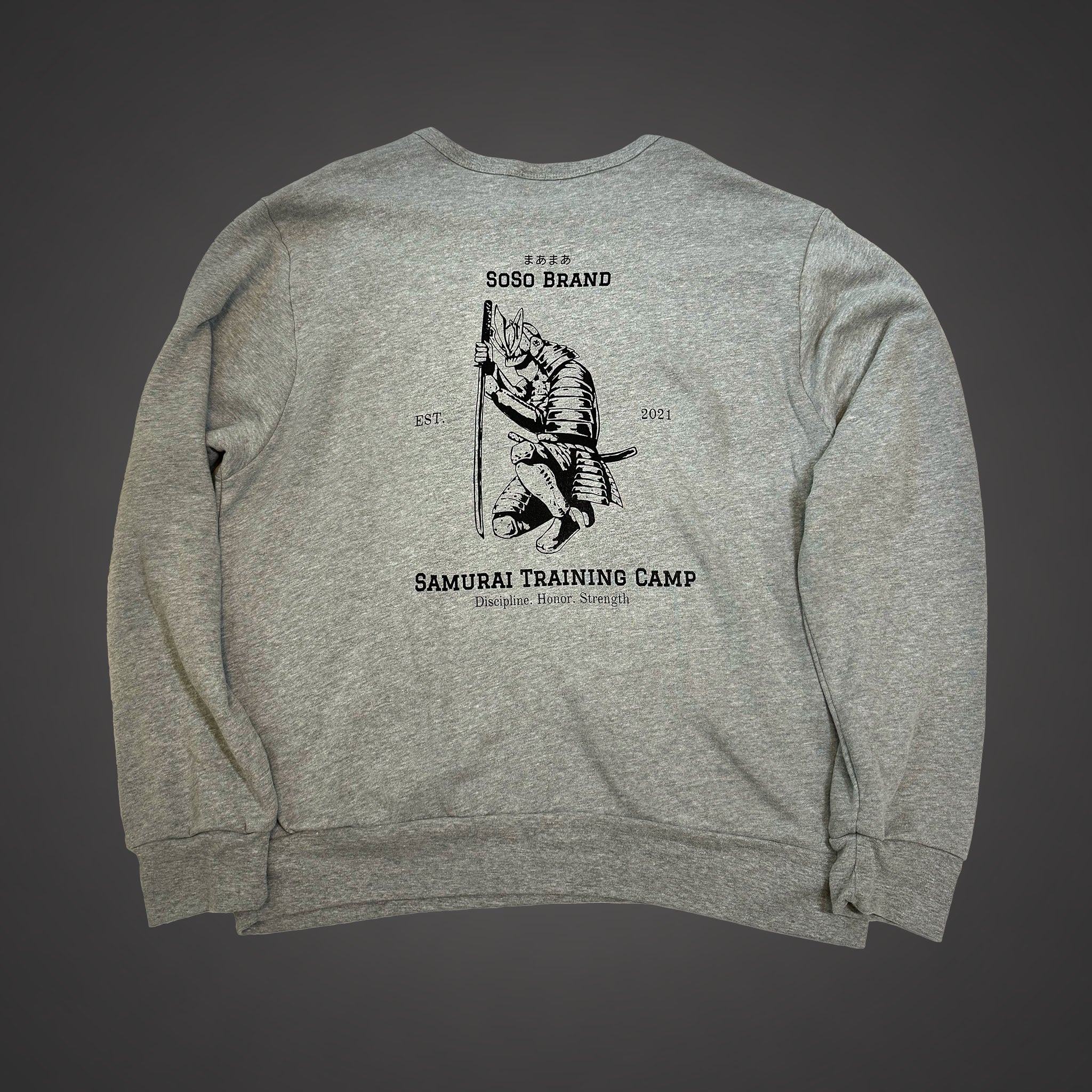 Grey sweater with samurai design