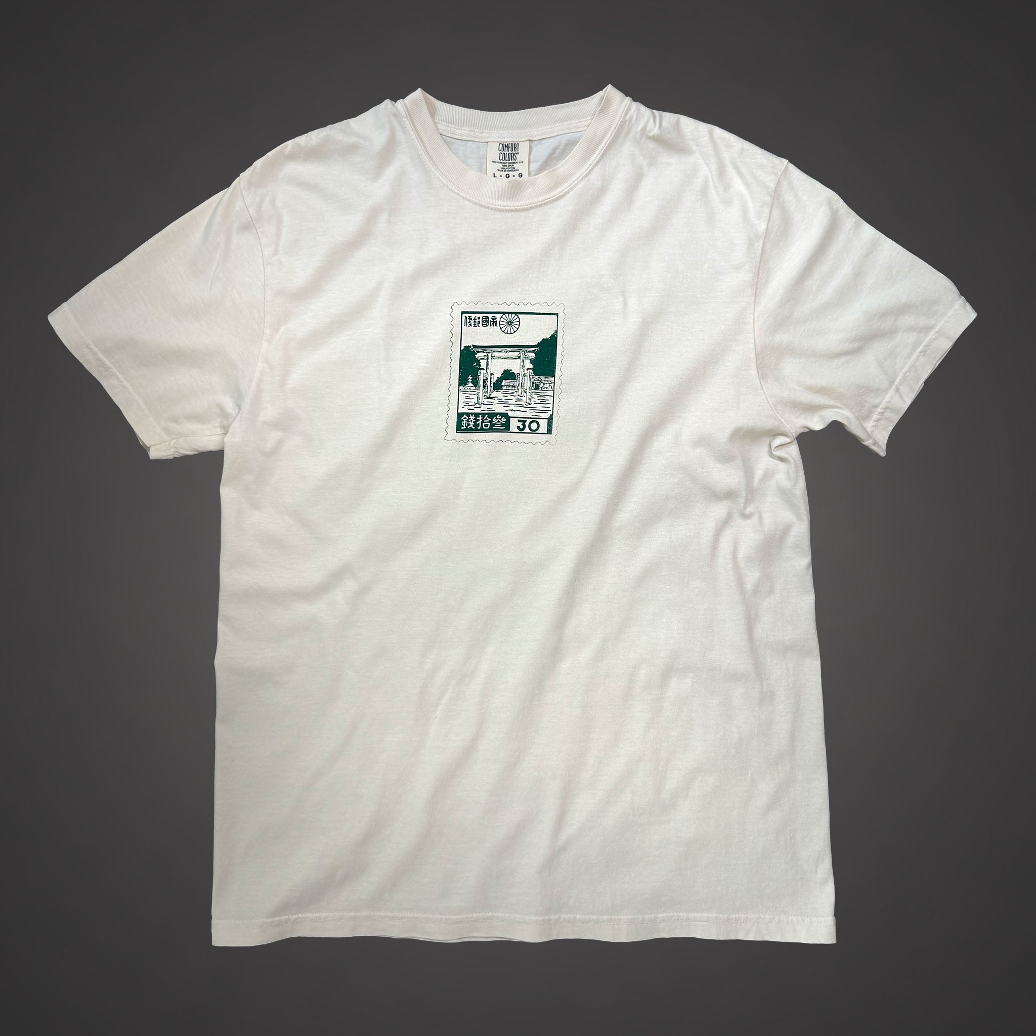 Ivory shirt with green stamp design